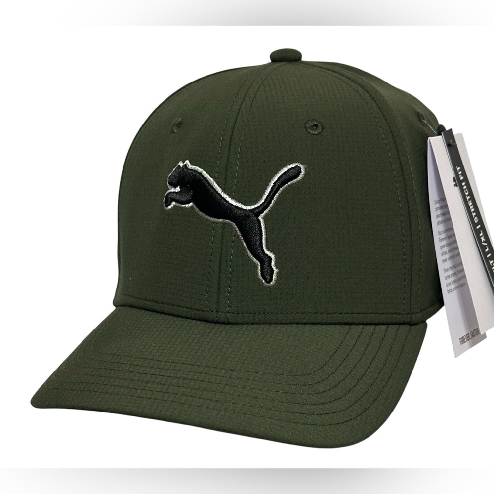 Puma Men's Polyester Baseball Cap Green with Black Puma - Stretch Fit L/XL